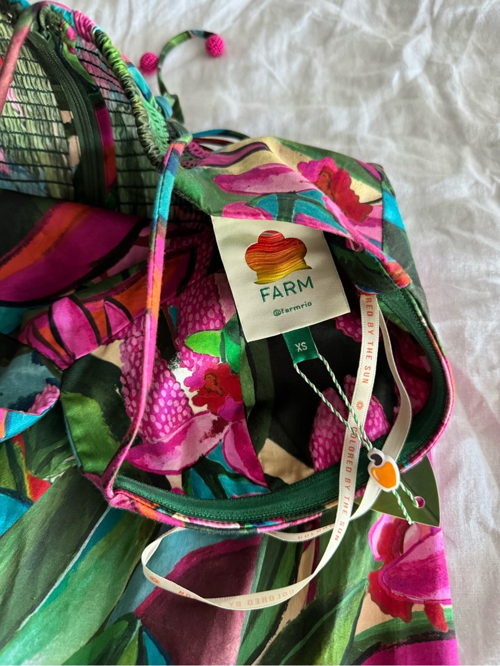 NWT FARM Rio Tropical Floral Dress in Green, Pink, Red - Picture 4 of 6